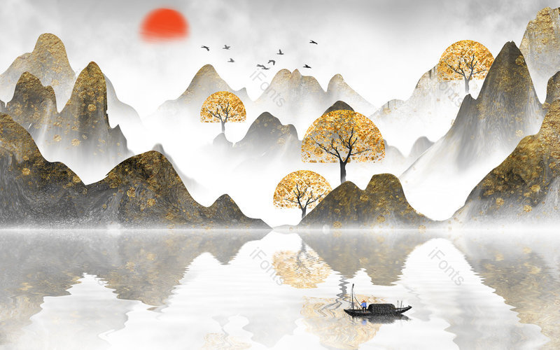 中国风手绘风景秋意山水插画背景设计,插画/手绘图,插画/手绘图库,插画/手绘图下载,插画/手绘